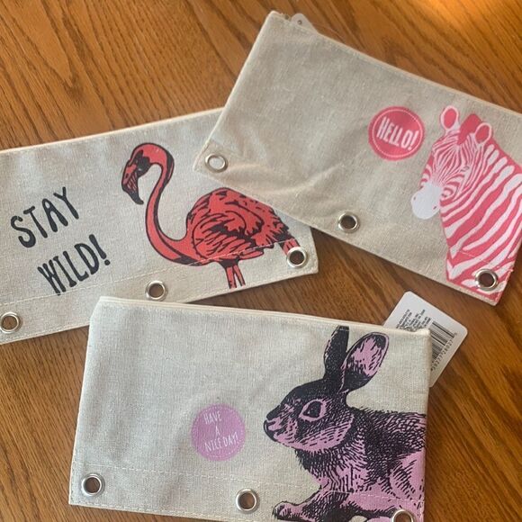 Pencil Pouch Bundle of 3 Zebra Bunny Pelican - Picture 1 of 7